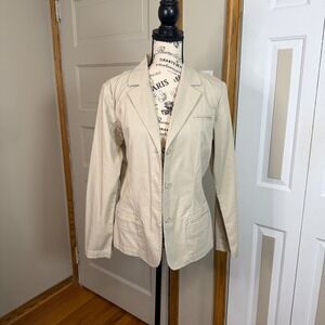 Eddie Bauer Womens Large Khaki Cotton Stretch 3 Button Blazer Buisness Casual